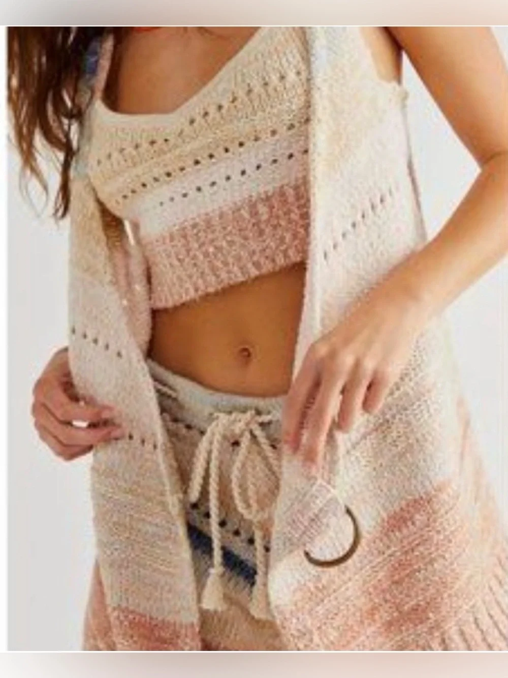 Free People Southwest Knit Striped Long Belted Vest Size XS